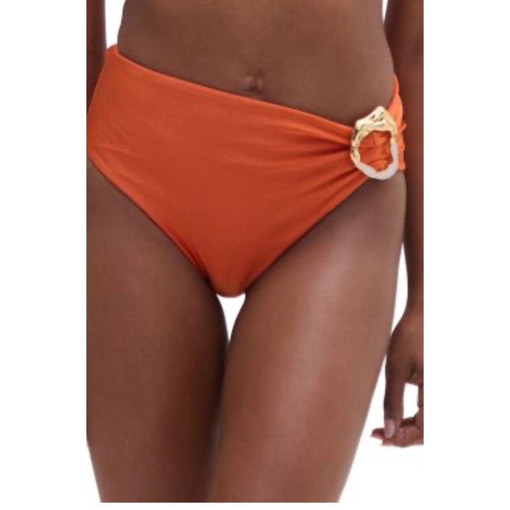 PatBO Burnt Orange Rope Textured Bikini Set High Waist Gold Buckle USA XL - Picture 2 of 9
